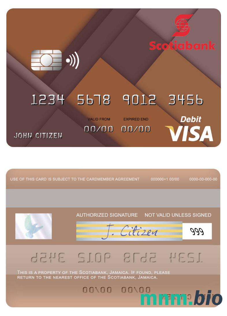 Jamaica Scotiabank visa debet karta przykład w formacie PSD